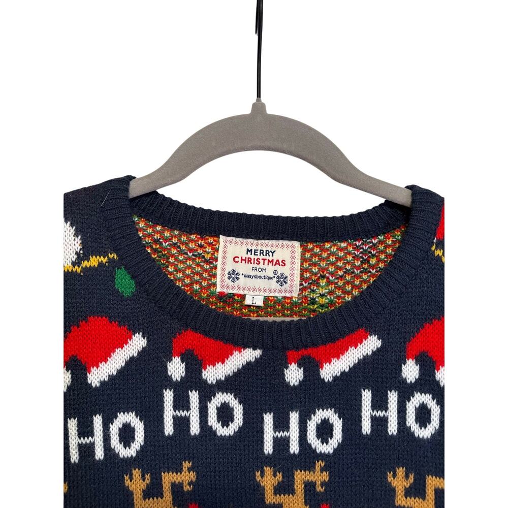 Daisys Boutique Xmas Sweater Womens L Navy Ugly Holiday Reindeer Snowman Holiday - Picture 2 of 7